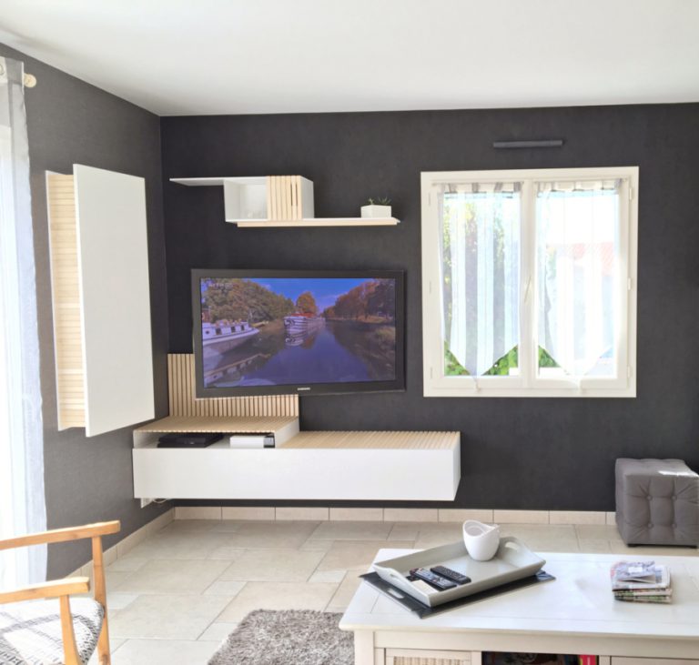 Meuble-Tv-sur mesure-blanc-bois