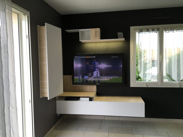 Meuble-Tv-sur mesure-blanc-bois